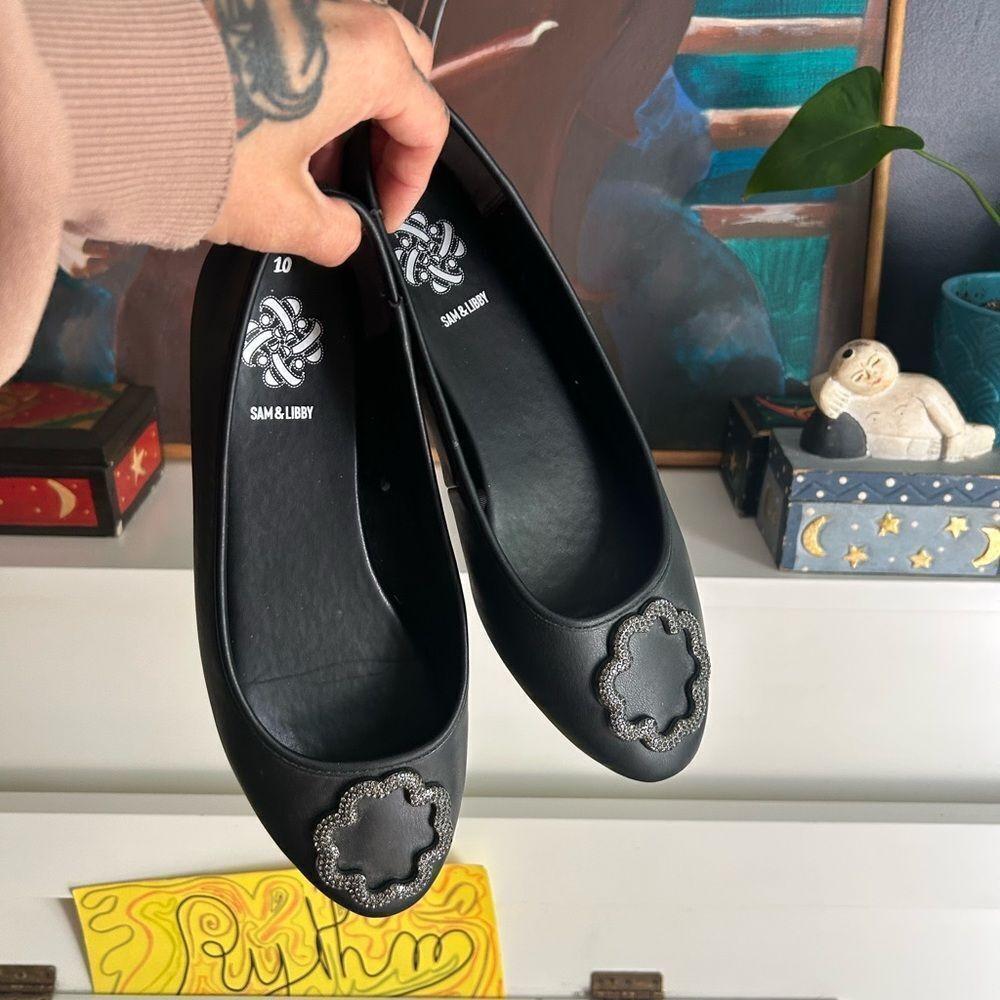 Sam & Libby Black Loafers with Silver Accent 10 - Picture 12 of 12